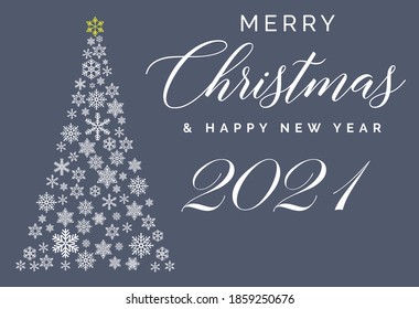 Merry Christmas and Happy New Year 2021 lettering template. Greeting card or invitation. Winter holidays related typograph