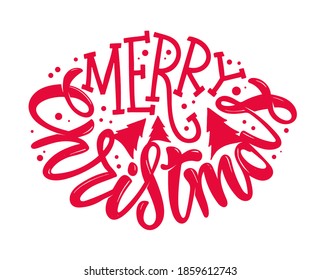 Merry Christmas and Happy new year - cute hand drawn doodle lettering postcard. Season greetings! Winter holidays label - cute template design.