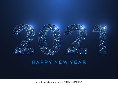 Merry Christmas and Happy New Year 2021 greeting card. Modern futuristic template for 2021. Digital data visualization. Business technology concept. Vector illustration