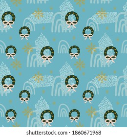 Merry Christmas and Happy New Year seamless pattern illustration. Trendy style. Vector design template. Design for poster, card, invitation, placard, brochure, flyer.