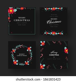 Merry Christmas and Happy New Year Poster Or Template Design In Four Options.