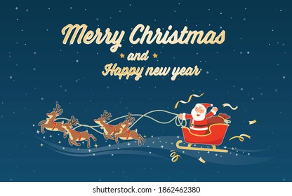 Feliz navidad y feliz año nuevo con santa claus sleigh