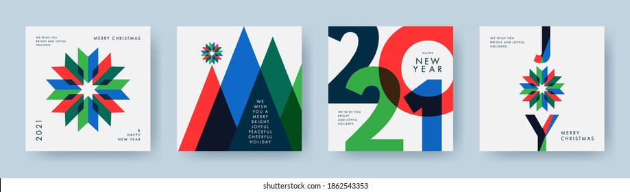 Merry Christmas and Happy New Year Set of backgrounds, greeting cards, posters, holiday covers. Design templates with typography, season wishes in modern minimalist style for web, social media, print - Shutterstock ID 1862543353