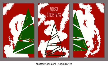Merry christmas and happy new year red xmas pine tree in low poly style, holiday decoration card design. EPS10 vector.