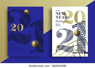 Merry Christmas and Happy New Year holiday cover set. Design templates with typography wavenumber 2021 minimal trendy style.