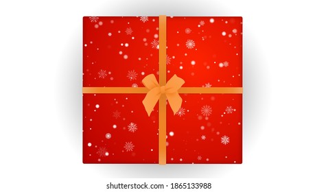 Merry Christmas and Happy New Year. Red Gift with a Top View. New Years Gift on a White Background. Colored. Winter Holidays Realistic box. Vector Illustration EPS 10