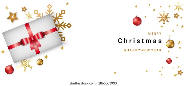 Merry Christmas and Happy New Year. Greeting card, holiday banner, web poster. Vintage Background With Typography and Elements