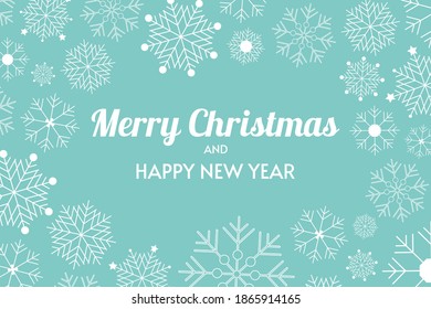 Merry Christmas and Happy New Year. Vector blue background with snowflakes. Suitable for a postcard, invitation, banner.