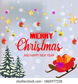 Merry Christmas and Happy New Year holiday symbol template. celebration concept, vector art and illustration with Reindeer and tree in snow scene.