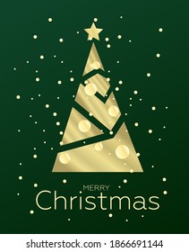 Merry Christmas and Happy New Year. Christmas tree low poly triangle style. Perfect for a greeting card or an elegant holiday party invitation. Vector illustration