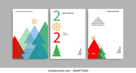 Merry Christmas and Happy New Year Set of backgrounds, greeting cards, posters, holiday covers. Design templates with typography, season wishes in modern minimalist style forsocial media.vector