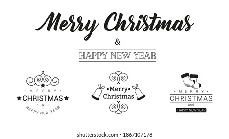 Merry Christmas. Happy New Year. Typography set