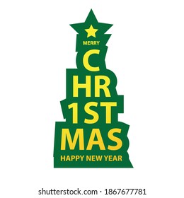 merry christmas happy new year logo in the shape of a christmas tree (2 color), with xmas sign on white background
