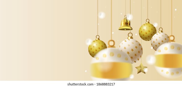 Merry Christmas and Happy New Year, Christmas tree Branches and Ornament background, vector illustration