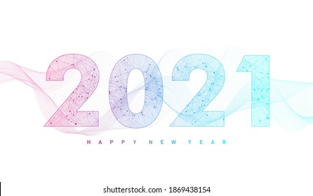 Merry Christmas and Happy New Year 2021 greeting card. Modern futuristic template for 2021. Digital data visualization. Business technology concept. Vector illustration.