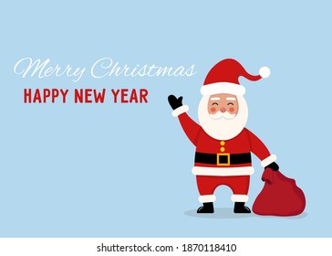 Merry Christmas and happy new year 2021 greeting card with cute Santa Claus.