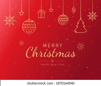 Merry christmas and happy new year red background. Vector illustration