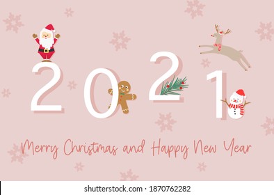 Merry Christmas and happy new year card design in pink background