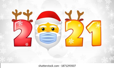 Merry Christmas and A Happy New Year 2021 holiday card. White backdrop lock down symbol, yellow face. Decorative 3D icon. Isolated abstract graphic design template. Web emoji. Season creative congrats