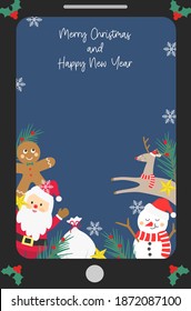 Merry Christmas and happy new year card design in smartphone screen