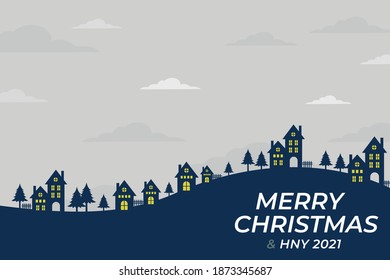 Merry Christmas and Happy New Year in city night. template, Poster, Greeting card