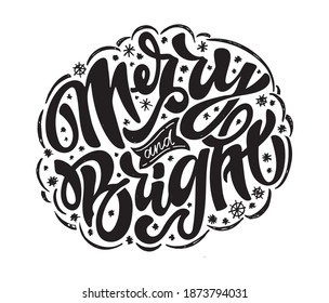 Merry Christmas and Happy new year - cute hand drawn doodle lettering postcard.  Winter holidays label - cute template design. Happy Winter Holidays! Season greetings! Holly Jolly! 
