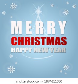 Merry Christmas and Happy New Year. Background Xmas design snow and white 