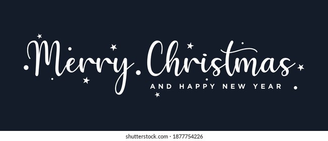 Merry Christmas and Happy New Year Text Lettering hand written calligraphic white text isolated on black background vector illustration. usable for web banners, posters and greeting cards