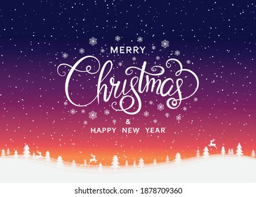 Merry Christmas and Happy New Year typography for greeting cards and poster. Merry Christmas hand lettering. Christmas with snowflakes. Vector illustration.