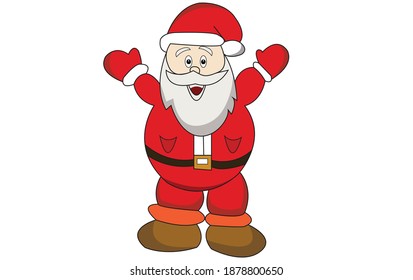 Merry Christmas and happy new year 2021 and santa claus cartoon illustration at funny and happy and face waving and greeting or Raise both hands in Christmas day. cute santa claus vector illustration