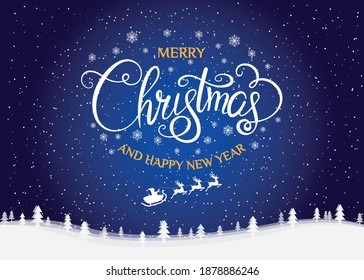 Merry Christmas and Happy New Year typography for greeting cards and poster. Merry Christmas hand lettering. Vector illustration.