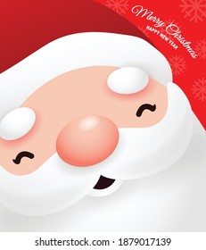 Merry Christmas and happy new year, Santa face with beard cartoon character design for greeting card, banner, poster isolated on background Vector Illustration