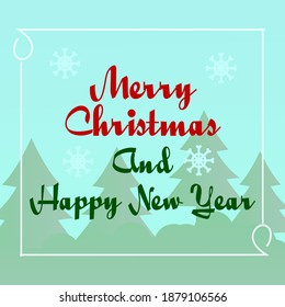Merry Christmas and Happy New Year design for greeting cards. Christmas with winter landscape with snowflakes. Vector illustration