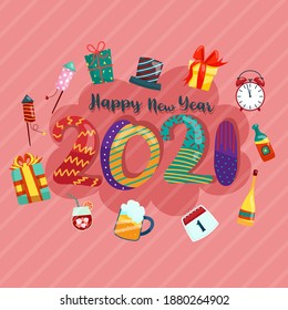 Merry Christmas and Happy New Year design. Big lot gift box decorative festive object. Holiday banner, web poster, flyer, stylish brochure, greeting card. Xmas background