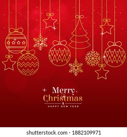 Merry Christmas and Happy New Year web banner illustration of gold luxury xmas pine tree frame with geometric art deco style element for elegant holiday celebration.