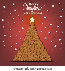 Merry Christmas and Happy New Year. Christmas tree made of handball balls. Snowflakes on the background. Greeting card design template with for new year. Vector illustration