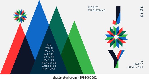 Merry Christmas and Happy New Year 2022 background, greeting card, poster, holiday cover. Xmas design template with typography and season wishes in modern minimalist style for web, social media, print