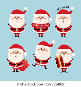 Merry Christmas and happy new year greeting card with cute Santa Claus collection. Holiday cartoon characters set. -Vector