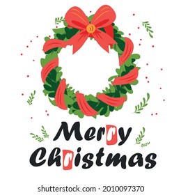 Merry christmas and Happy new year greeting card with Christmas wreath