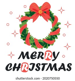 Merry christmas and Happy new year greeting card with Christmas wreath