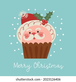 Merry Christmas and Happy New Year. Vector illustration with cute sweets. A template for a greeting card, a Christmas poster.