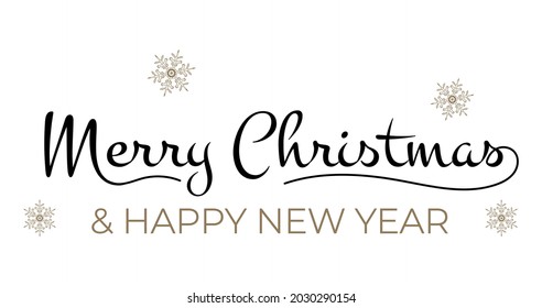 Merry Christmas and Happy New year typography greeting card with snowflakes. Hand drawn Christmas design for logo, greeting card, banner, poster etc. Flat style vector illustration