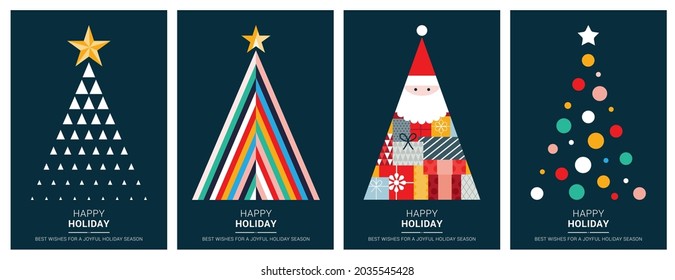 Merry Christmas   Happy New Year Set backgrounds  greeting cards  posters  holiday covers  Design templates and typography  season wishes in modern minimalist style for web  social media  print