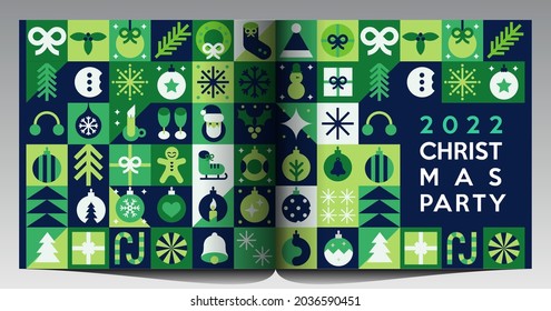 Merry Christmas and Happy New Year! Winter. Holiday Party. Simple background. Trendy style. Cover, invitation or poster design. Vector illustration. 