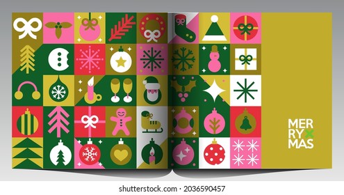 Merry Christmas and Happy New Year! Winter. Holiday Party. Simple background. Trendy style. Cover, invitation or poster design. Vector illustration. 