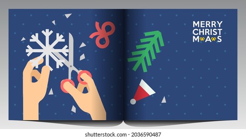 Merry Christmas and Happy New Year! Winter. Holiday Party. Simple background. Trendy style. Cover, invitation or poster design. Vector illustration. 