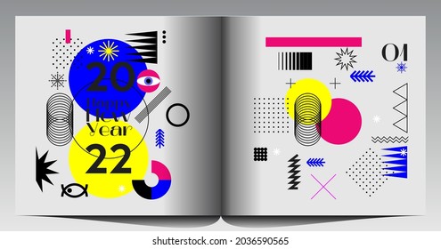 Merry Christmas and Happy New Year!  Abstract  geometric design. Holiday Party. Simple background. Trendy style. Cover, invitation or poster design. Vector illustration. 