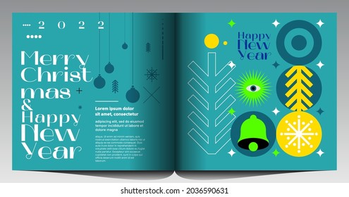 Merry Christmas and Happy New Year!  Abstract  geometric design. Holiday Party. Simple background. Trendy style. Cover, invitation or poster design. Vector illustration. 