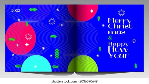 Merry Christmas and Happy New Year!  Abstract  geometric design. Holiday Party. Simple background. Trendy style. Cover, invitation or poster design. Vector illustration. 