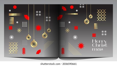 Merry Christmas and Happy New Year!  Abstract  geometric design. Holiday Party. Simple background. Trendy style. Cover, invitation or poster design. Vector illustration. 